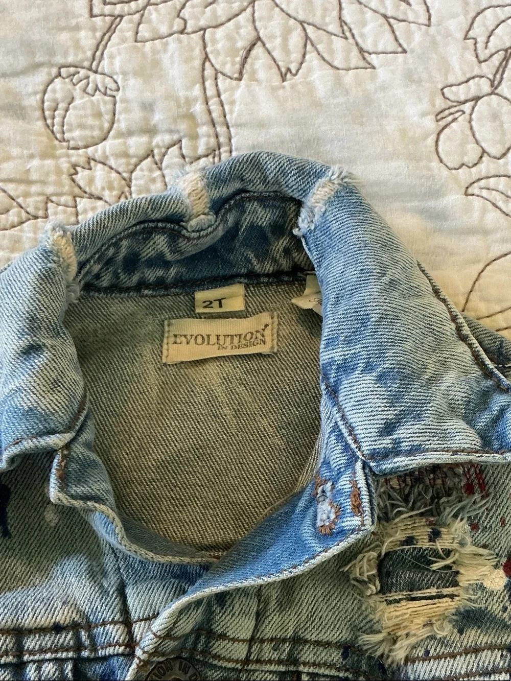 Kids Light Blue Distressed Denim Jacket with Painted Accents